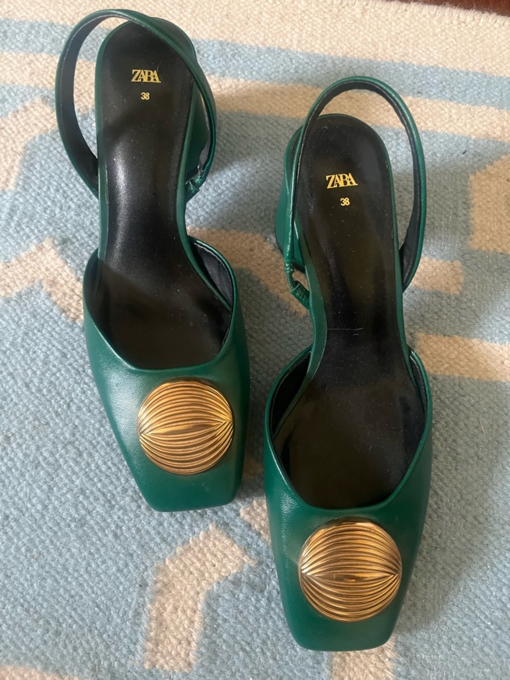 Zara Emerald Green Slingback Heels with Gold Accent